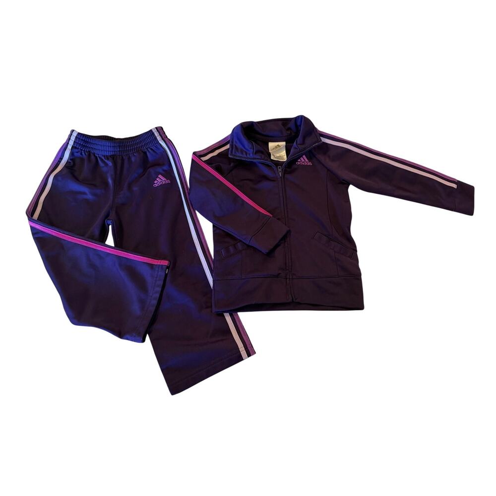 Adidas Tricot Track Suit Zip Up Set Toddler Purple -24 Months